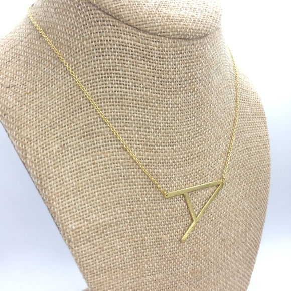3/$30 LETTER A INITIAL SIDEWAYS GOLD TONE NECKLACE - Picture 4 of 10